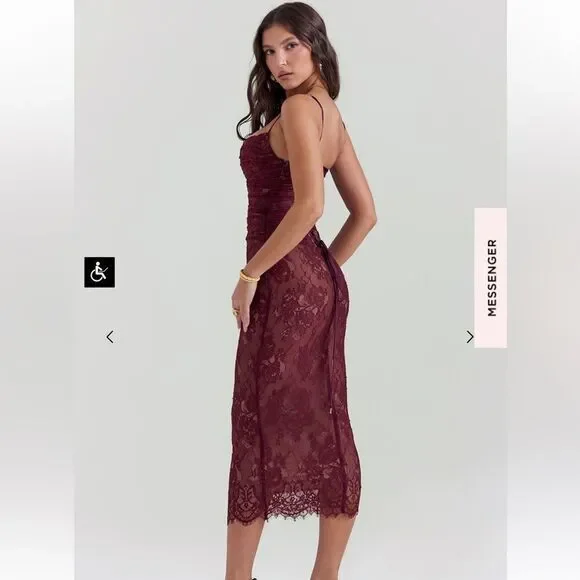 House of CB GAIA CLARET LACE MIDI DRESS Women
